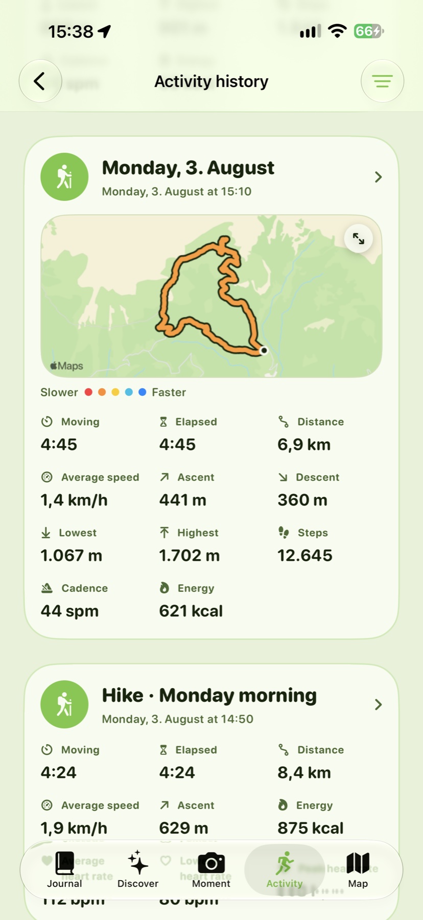 Real Wegmarke hike history screen