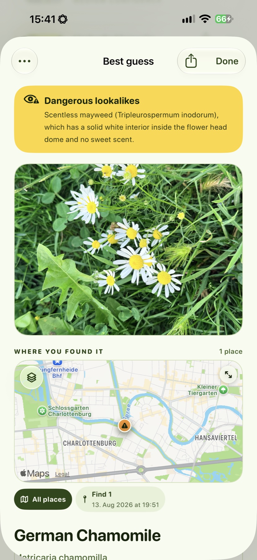 Real Wegmarke identification result with photo and map